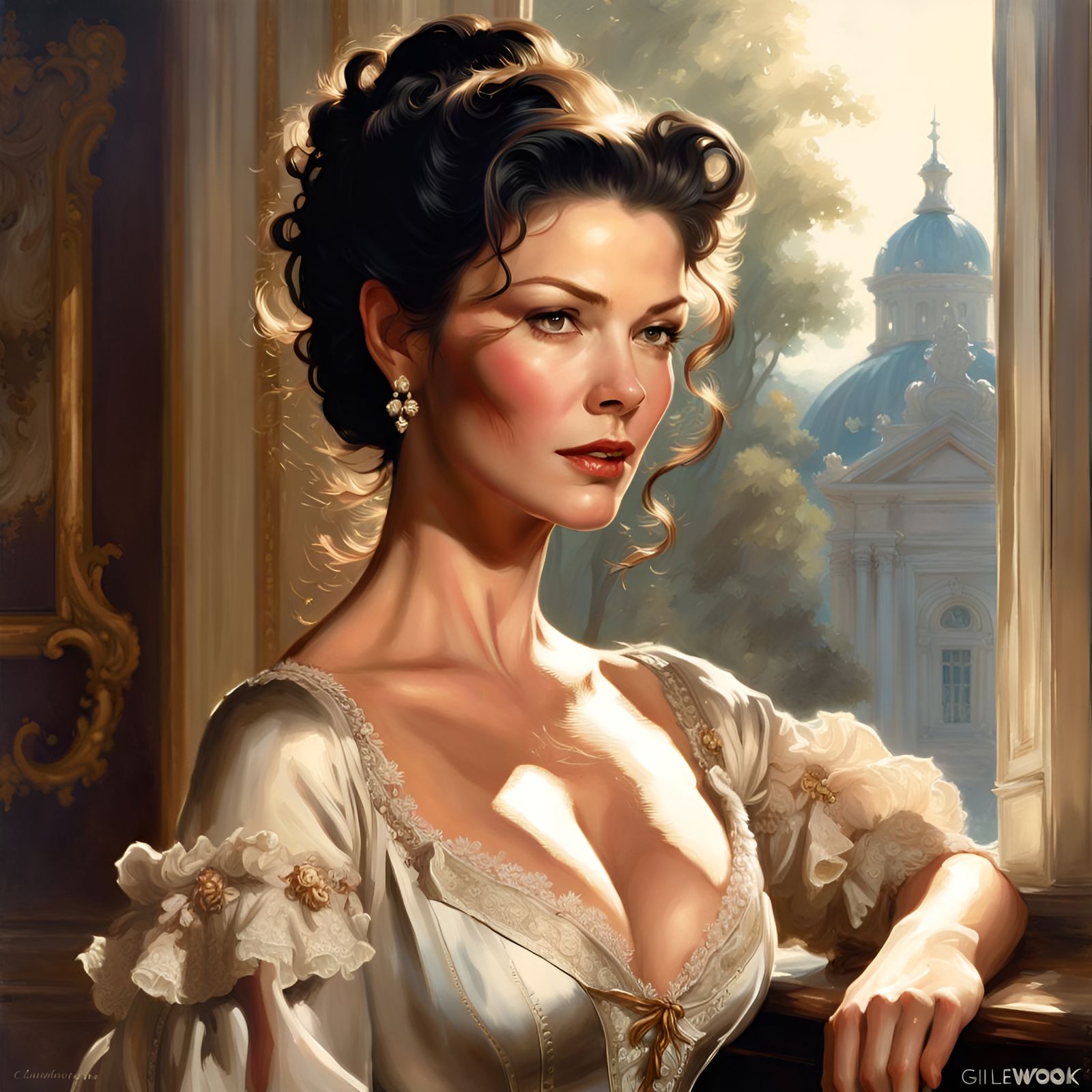 Rococo Portrait of a Young Woman in Regal Style