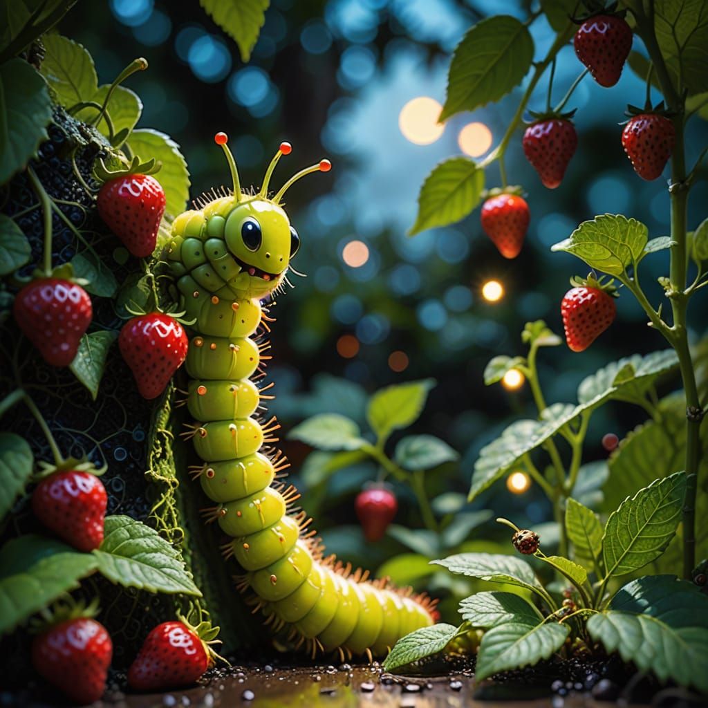 Chartreuse Caterpillar's Strawberry Quest: Whimsical Illustr...