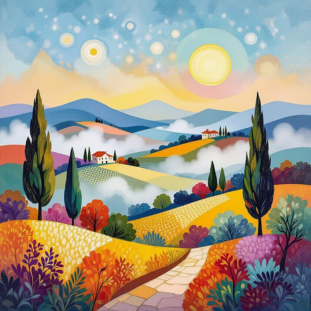 Whimsical Spanish Landscape in Abstract Style