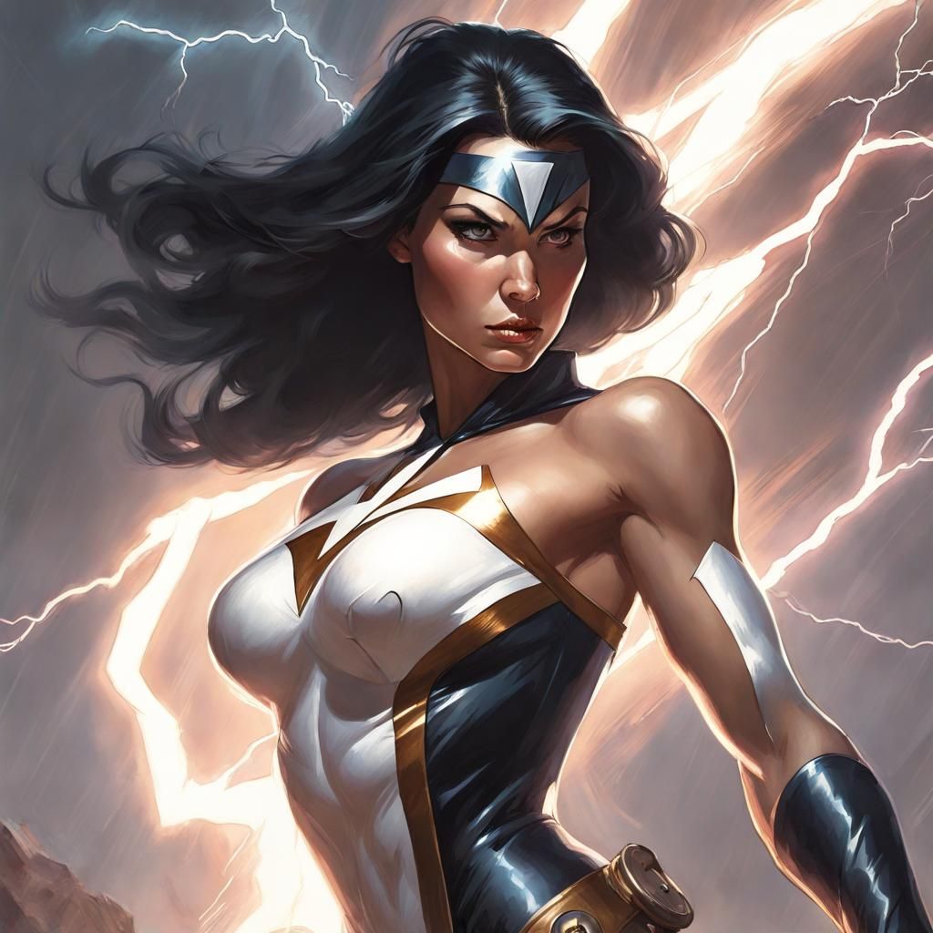 Lightning Superhero Portrait in Art Nouveau Style