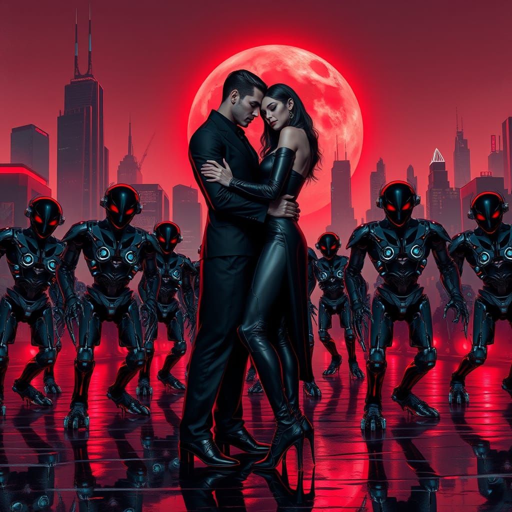 Metallic Vampire Couple in Futuristic Noir Style