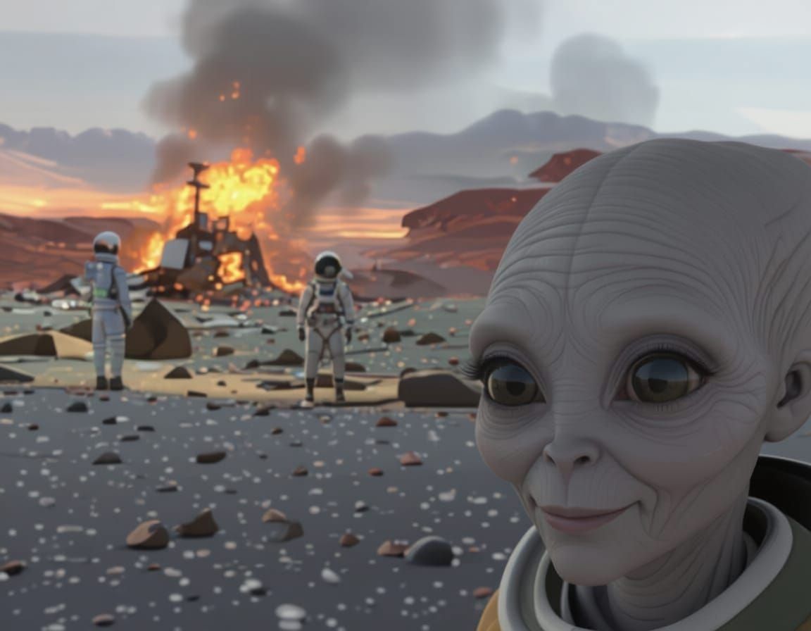 Astronaut Stranded on Mars with Cute Alien