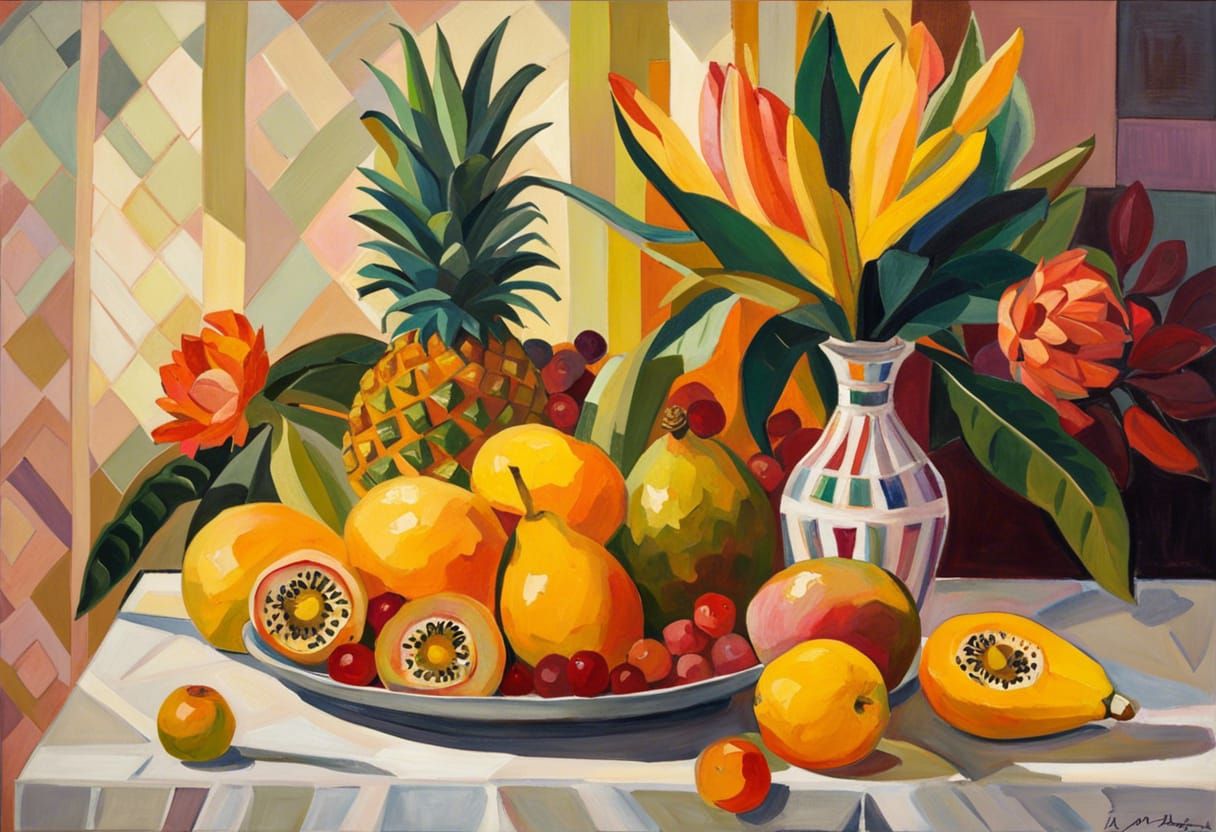 Tropical Fruit Still-Life in Post-Impressionist Style