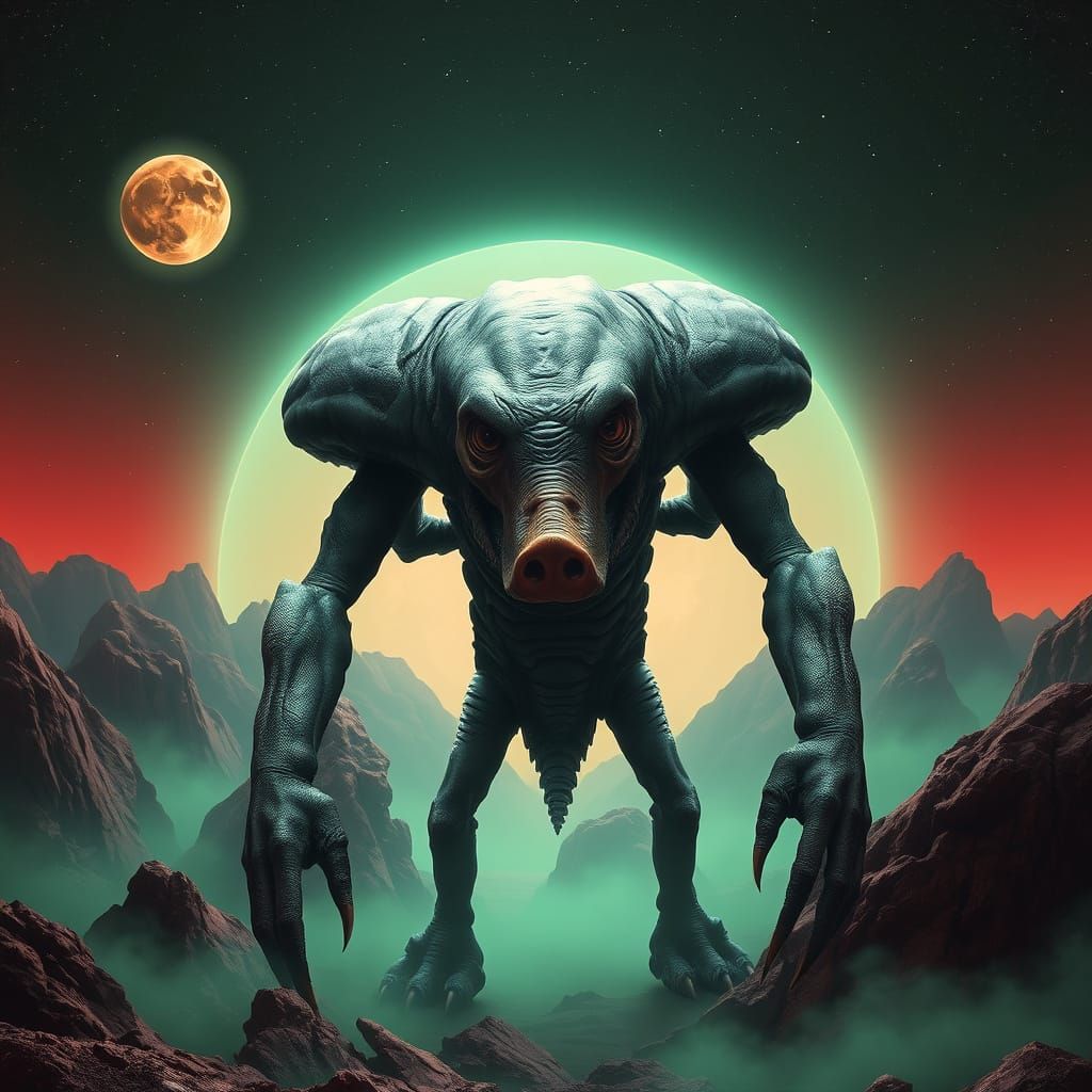 Alien Giant with Two Heads on Distant Planet