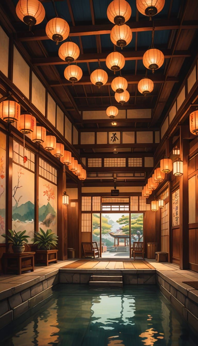 Japanese Bath House in San Francisco: Watercolor Concept Art