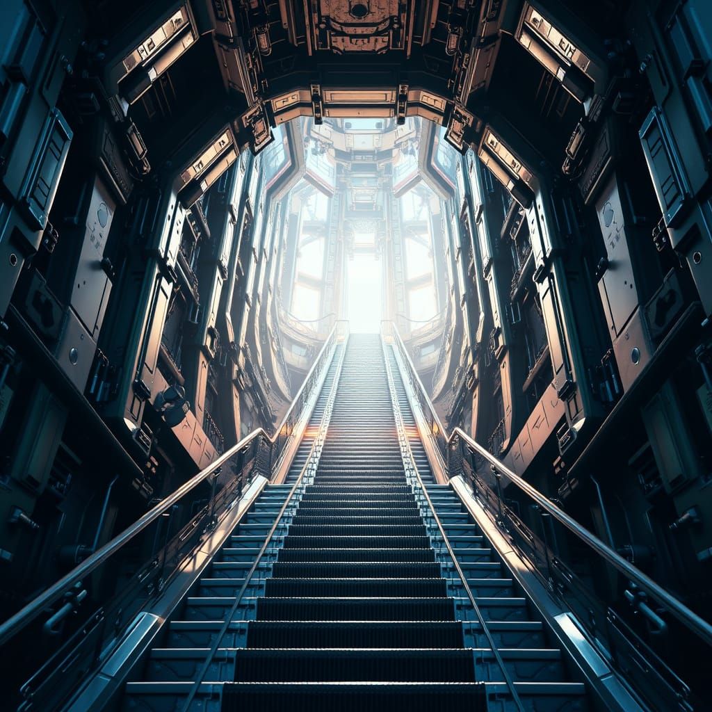 Epic Sci-Fi Stairway to Heaven in Futuristic Style