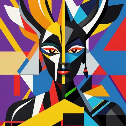 Geometric Bunny Bee in Cubist Art Deco Style