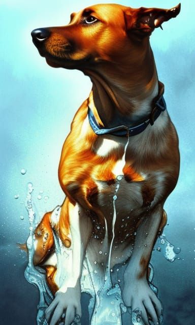 Watercolor Gull Dong Dog Portrait in Cyberpunk Style