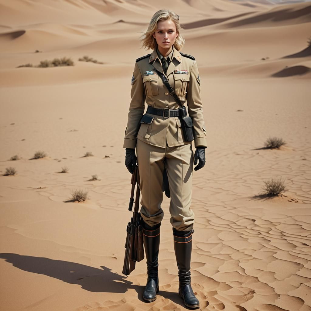 German Soldier in Desert, Anime Concept Art