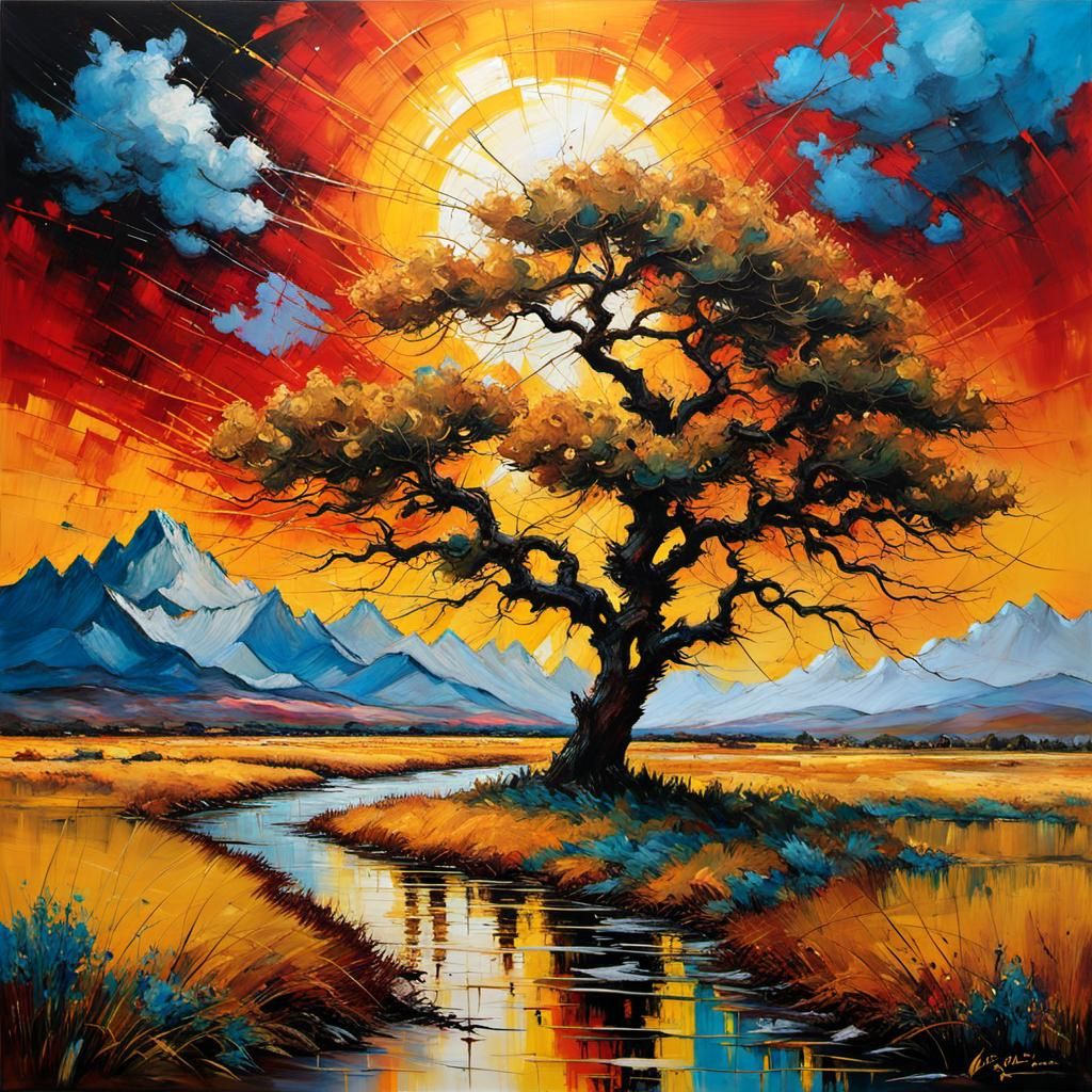 Surreal Dry Landscape with Encaustic and Ink Techniques