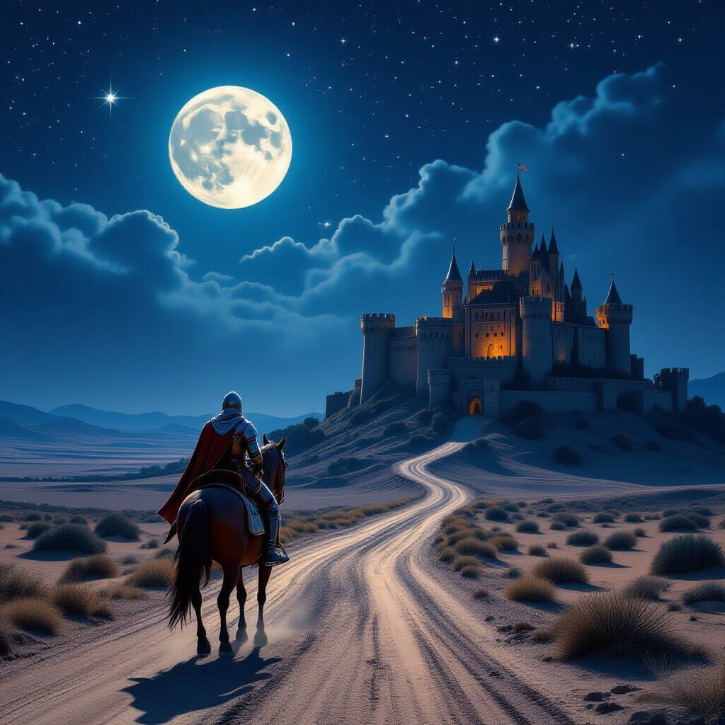 Knight on Horseback Journey to Castle