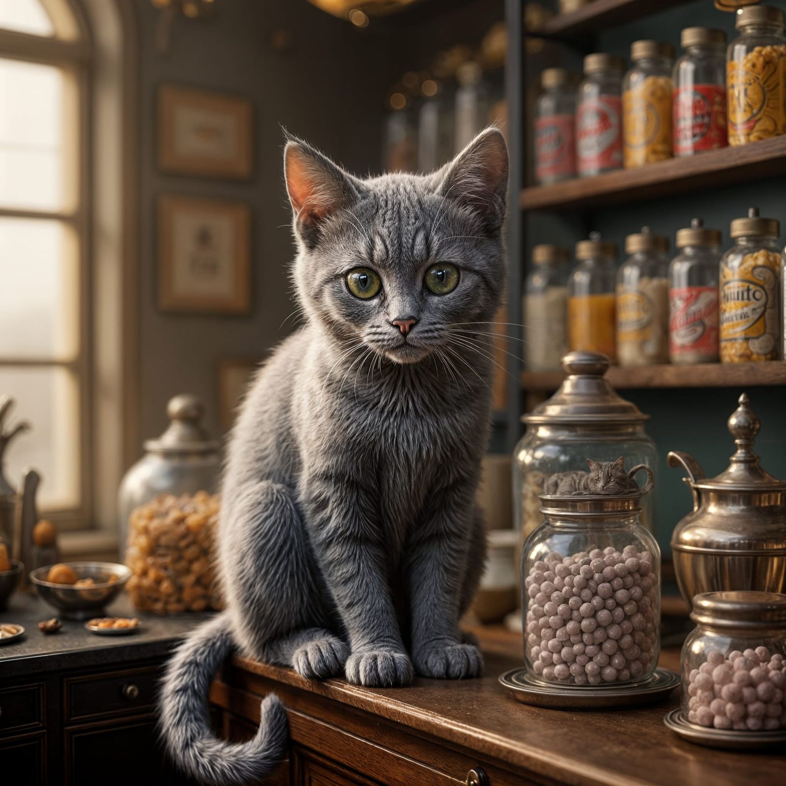 Elegant Cat in Vintage Candy Shop