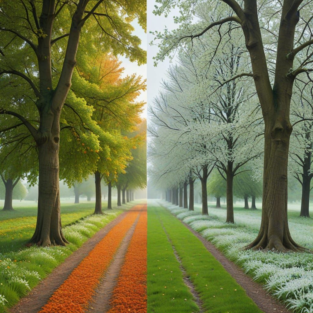 Seasonal Trees in Four Panels: Spring Summer Autumn Winter