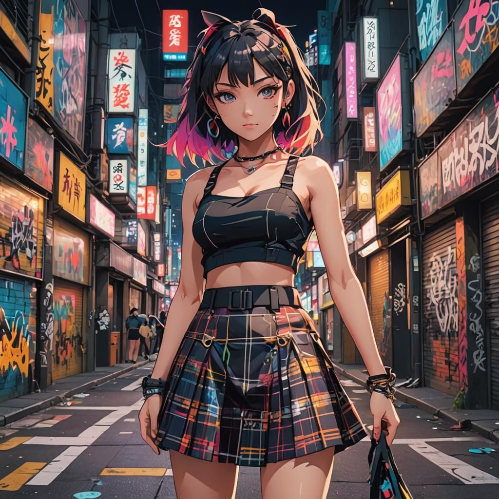Vibrant Anime Girl in Graffiti City Street