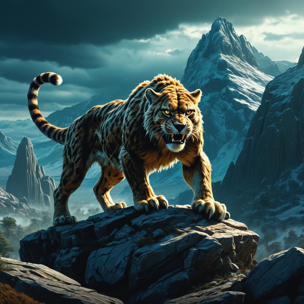 Sabertooth on High Rock: Cinematic Digital Art
