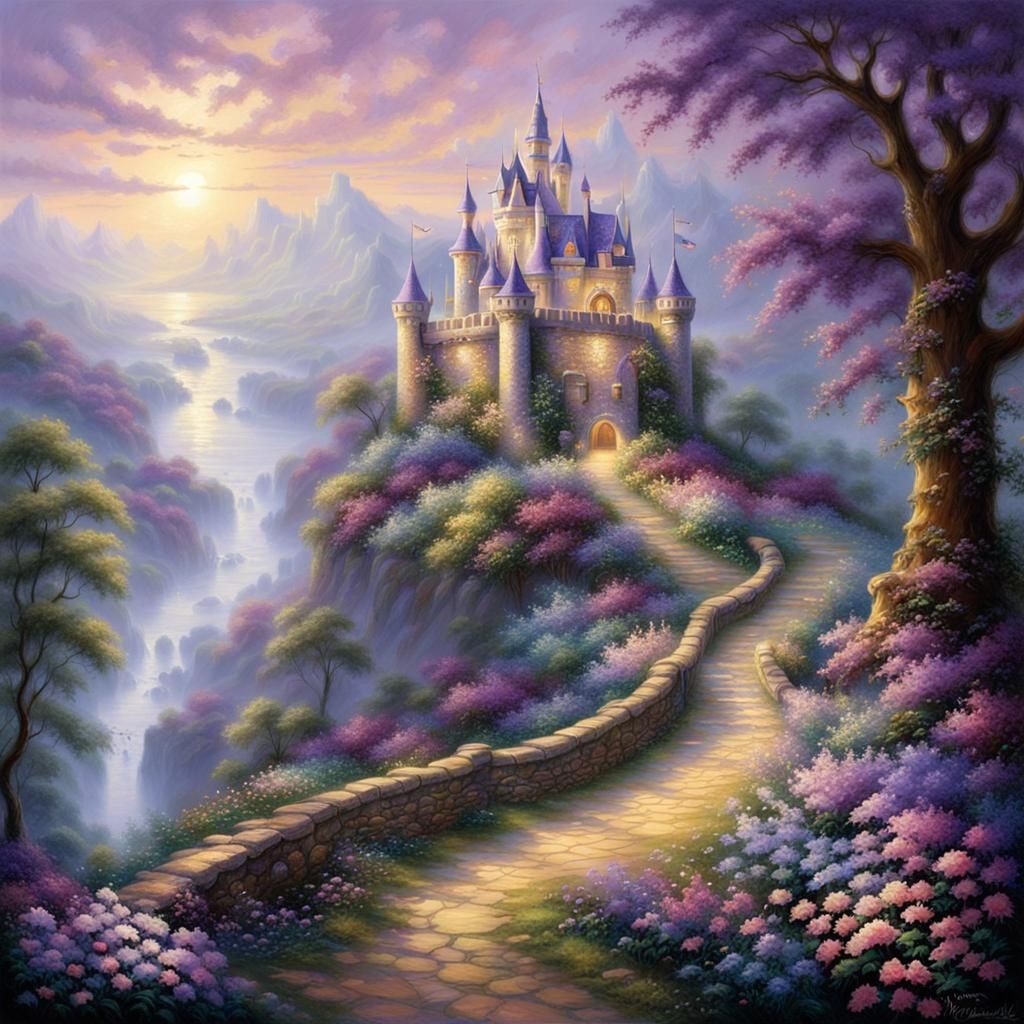 Fairyland Castle Surrounded by Purple Flowers
