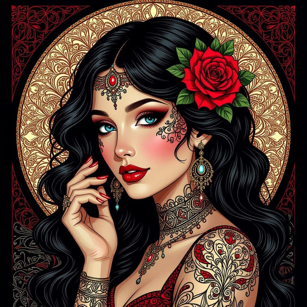 Zentangle Woman with Valentine Curse in 8K