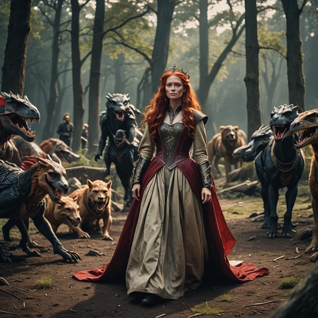 Cinematic Film Still of Red-Haired Princess