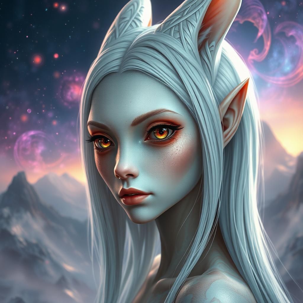 Ethereal Alien Woman in Dreamlike Landscape