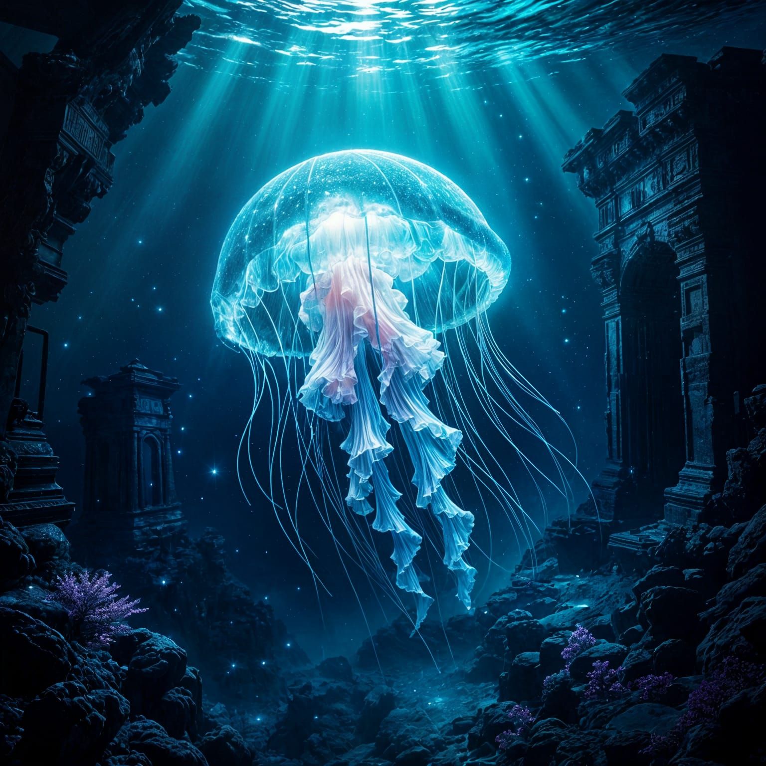 Bioluminescent Jellyfish in Alien Ocean Trench