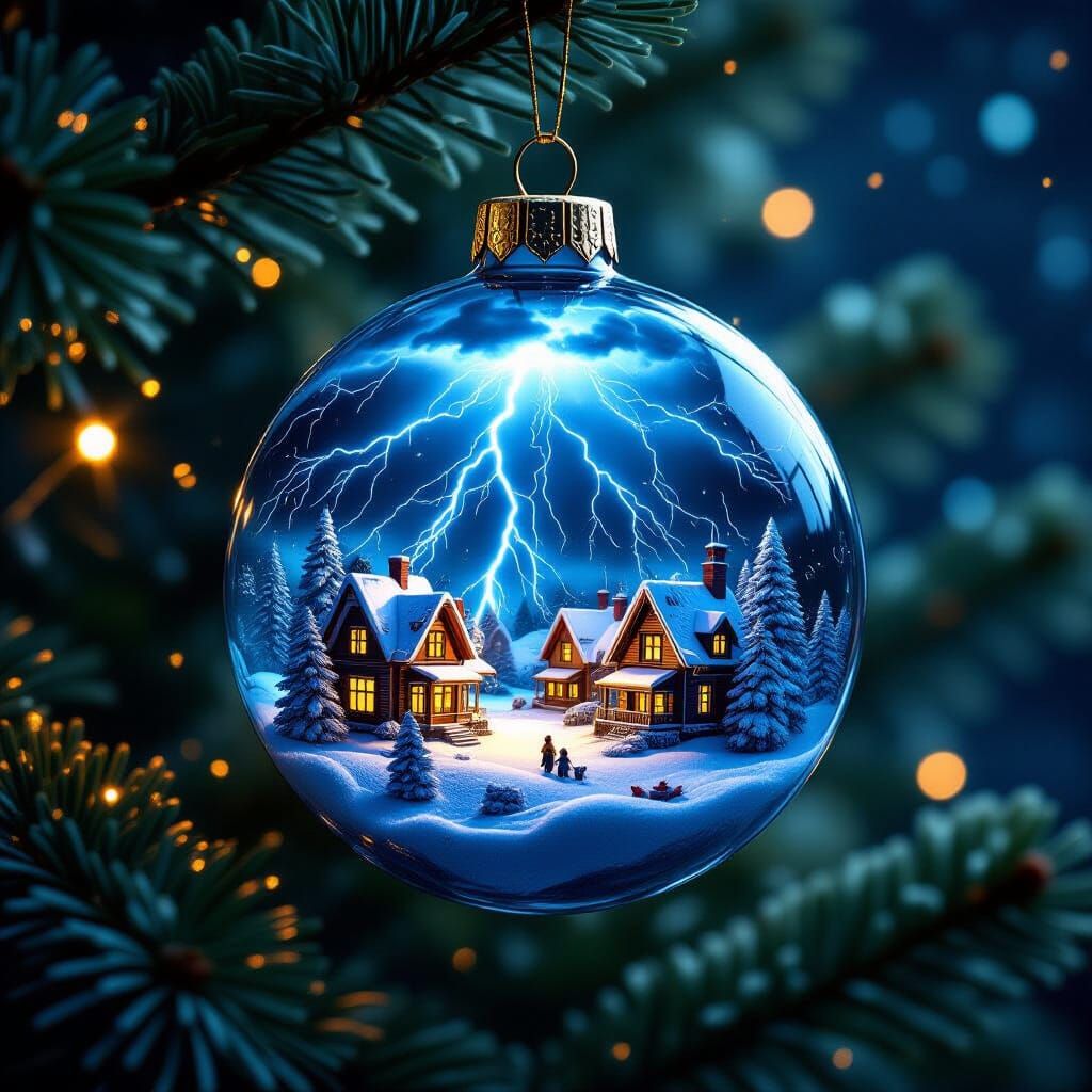 Miniature Village Storm Inside Christmas Ornament