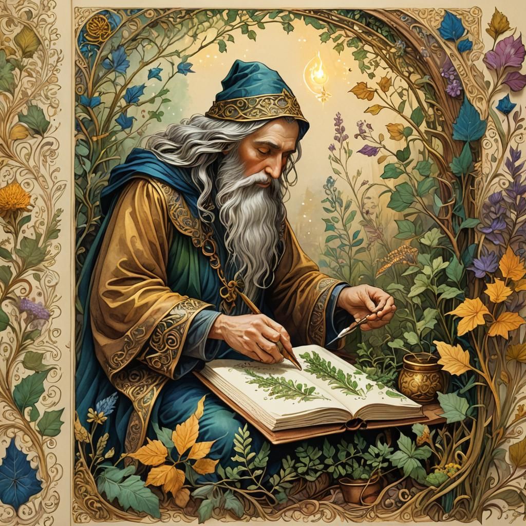 Wizard's Journal: Healing Herbs in Polychromatic Sketch
