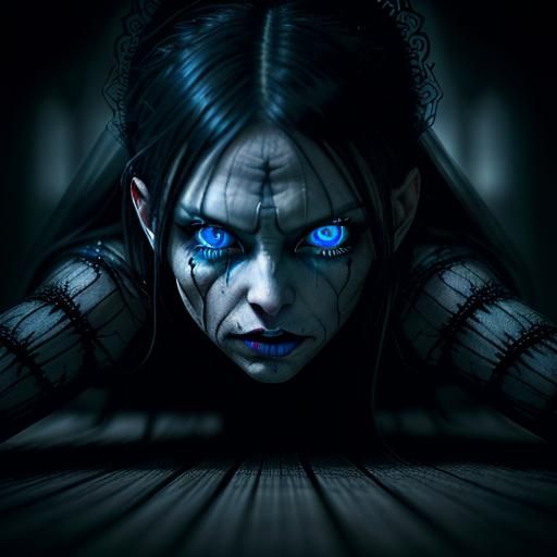 Hyperrealistic Possessed Woman Emerging from Frame