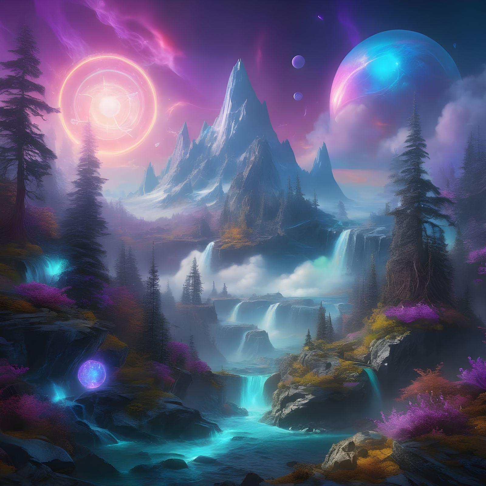 Ethereal Mystical Realm Radiates Vibrant Colors