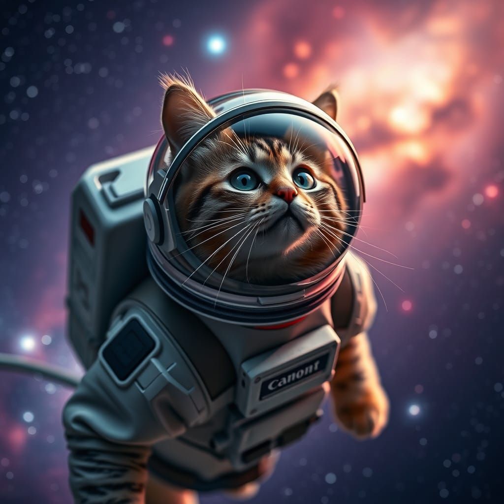 Astronaut Cat Soaring Through Starry Galaxy