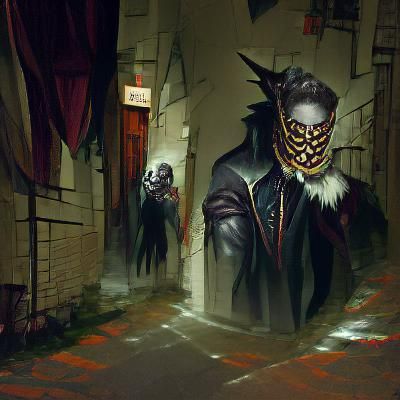Sinister Trickster God in Dark Alleyway, Digital Art