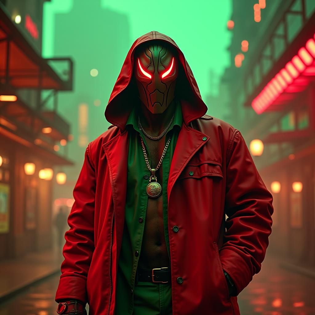 MF DOOM in Futuristic Cityscape, Digital Art