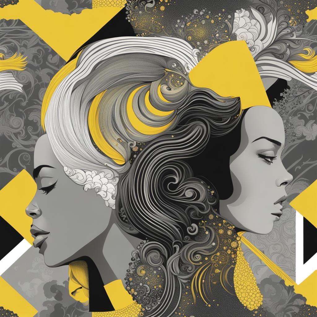 Klimt-Inspired Profile with Intricate Hair Patterns