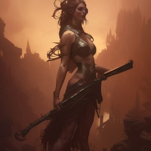 Epic War Goddess in Dark Fantasy Style