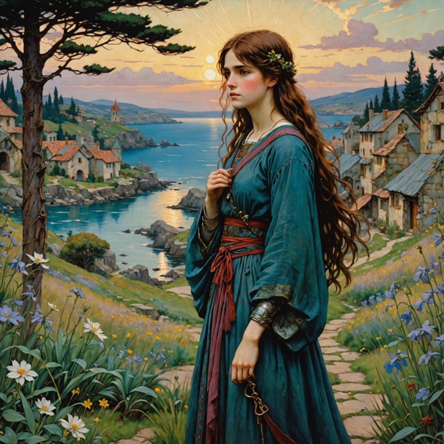 Graceful Anime Girl in Waterhouse Style