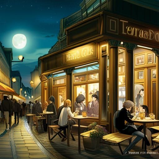 Night Café: Art Nouveau Scene in Vivid Colors