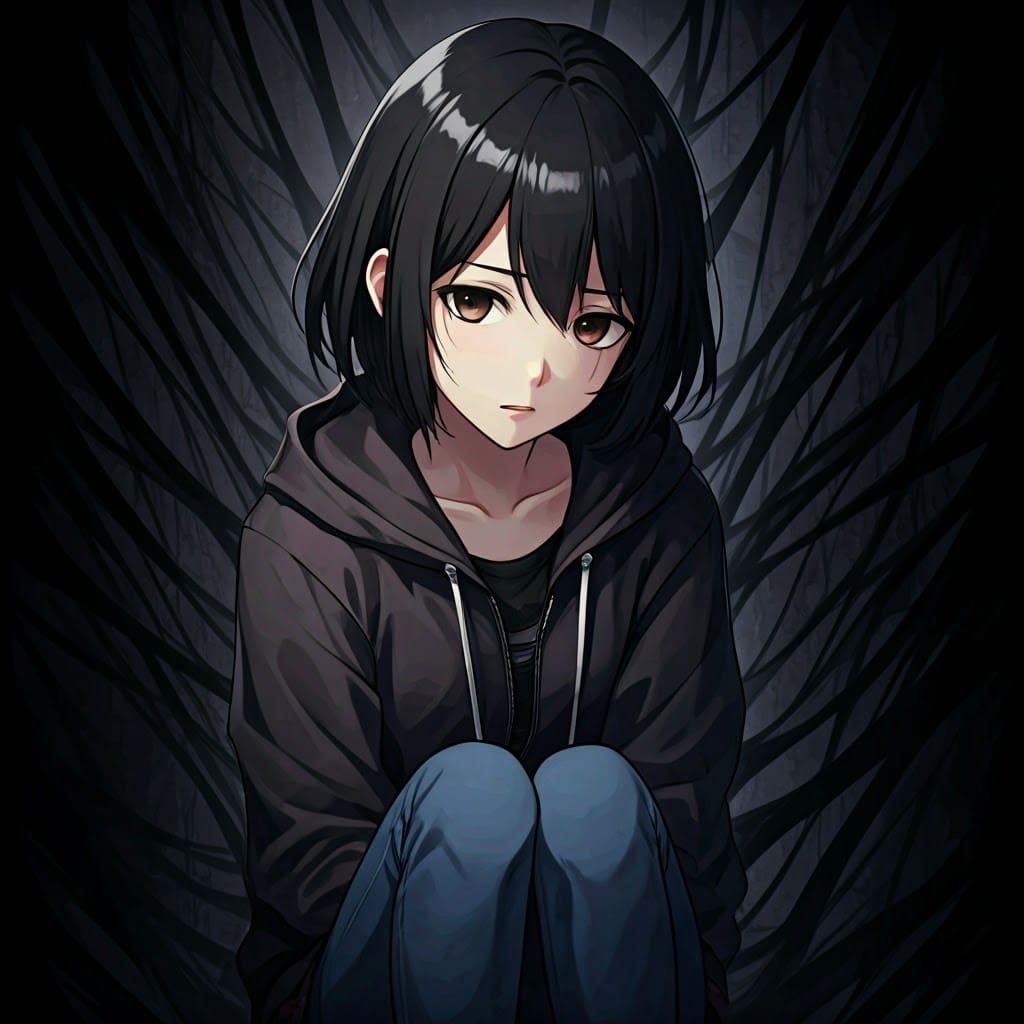 Anime Woman in Dark Alleyway: Gothic Horror