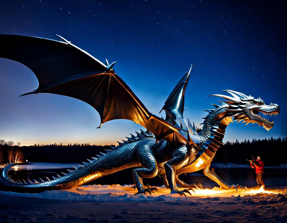 Impressive Metal Dragon Sculpture in Art Gallery