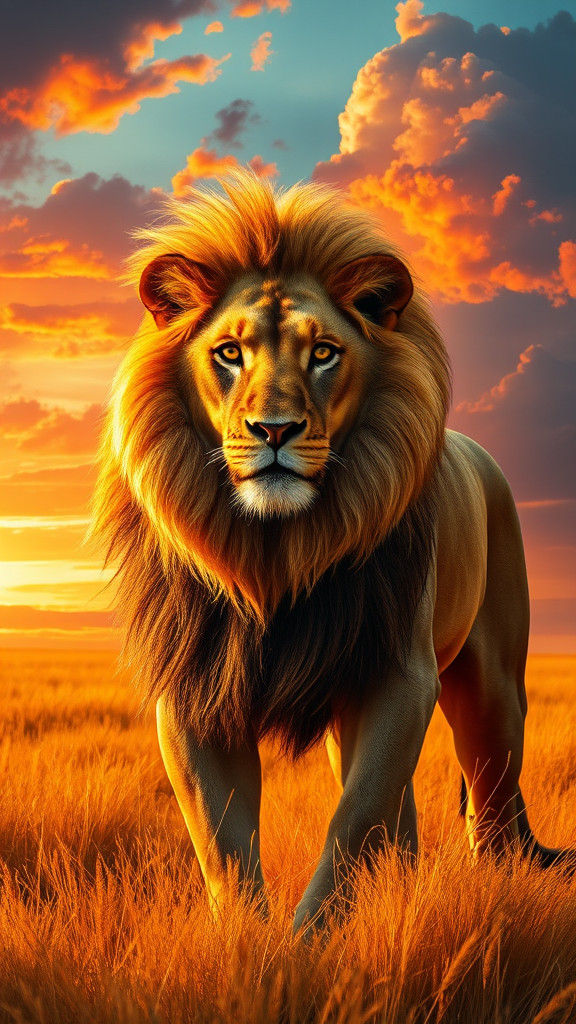 Majestic Lion in Golden Savanna Landscape