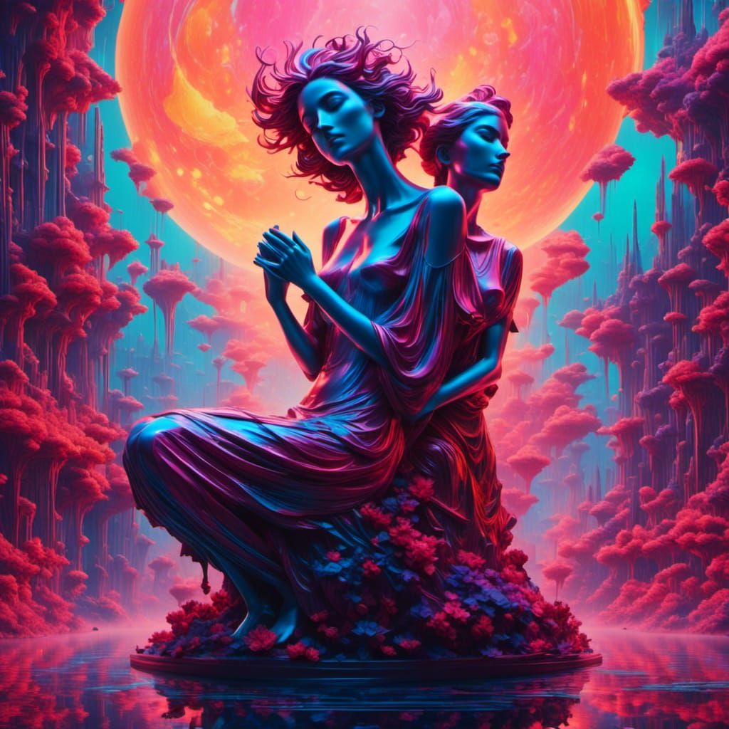 Psychedelic Portrait with Floating Body in Hyperrealism