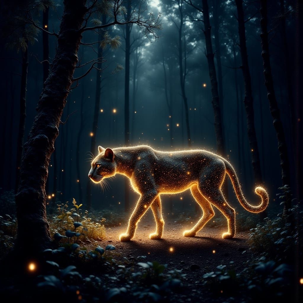 Starlight Leopard in Dark Forest, Rich Colors