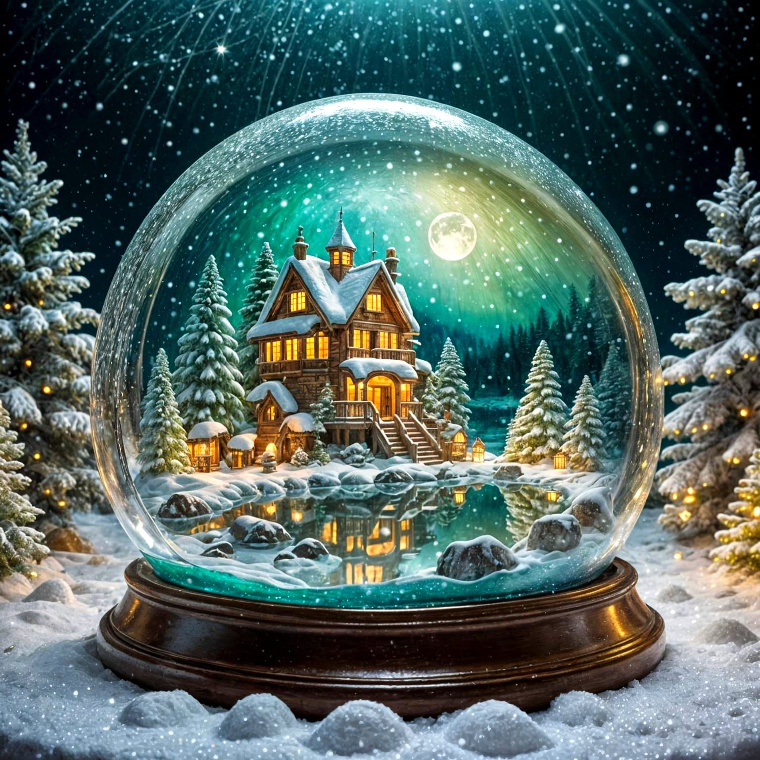 Glowing Snow Globe on Water: Whimsical Fresco