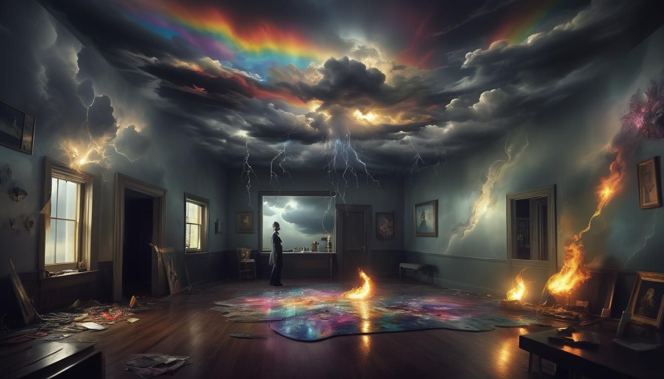 Stormy Sky in Cyberpunk Style with Rainbows