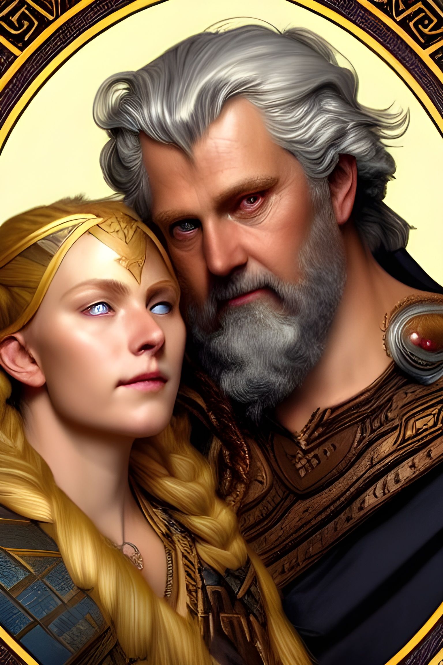 Odin and Frigga Portrait in Detailed Fantasy Style