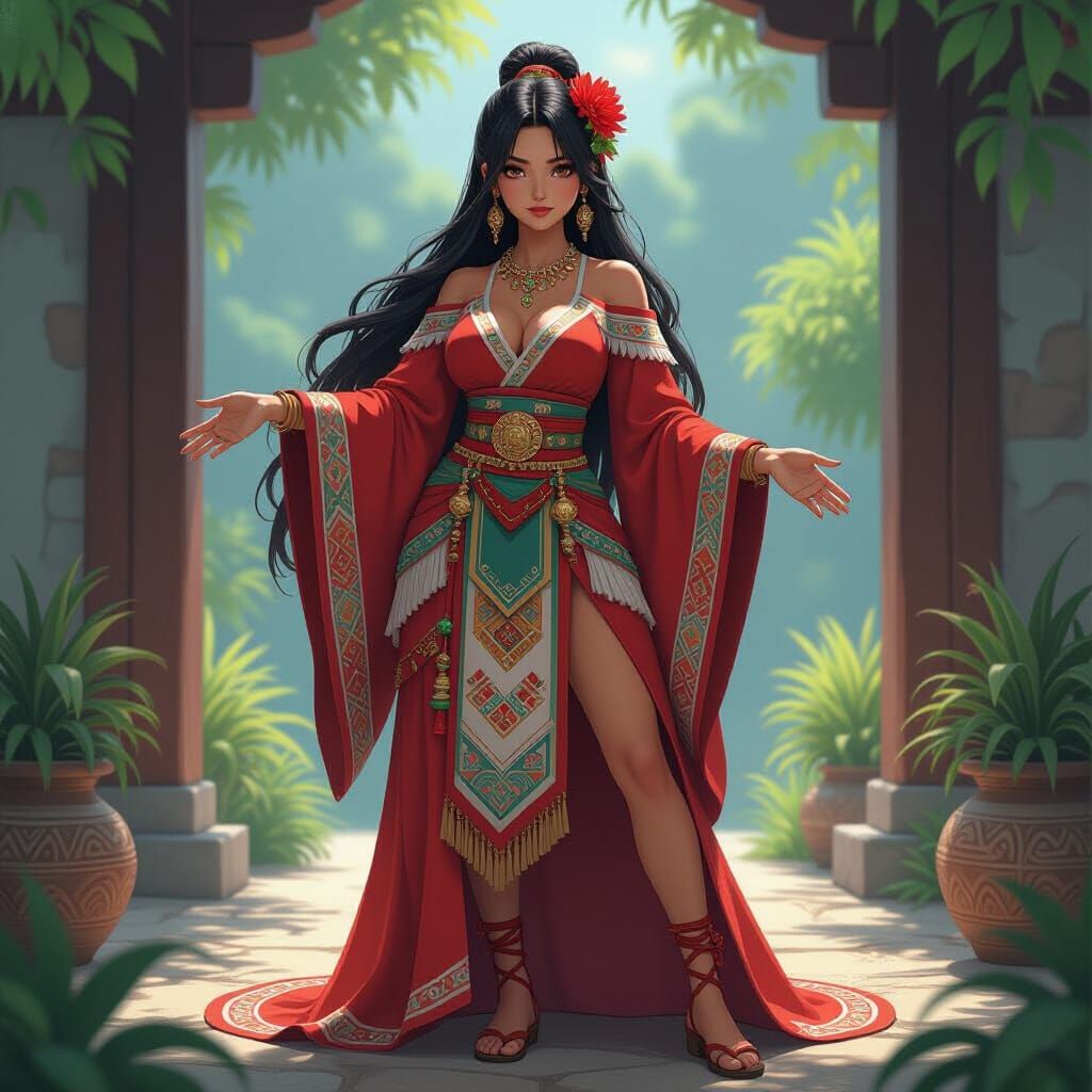Nahuatl Woman in Mystical Anime Style