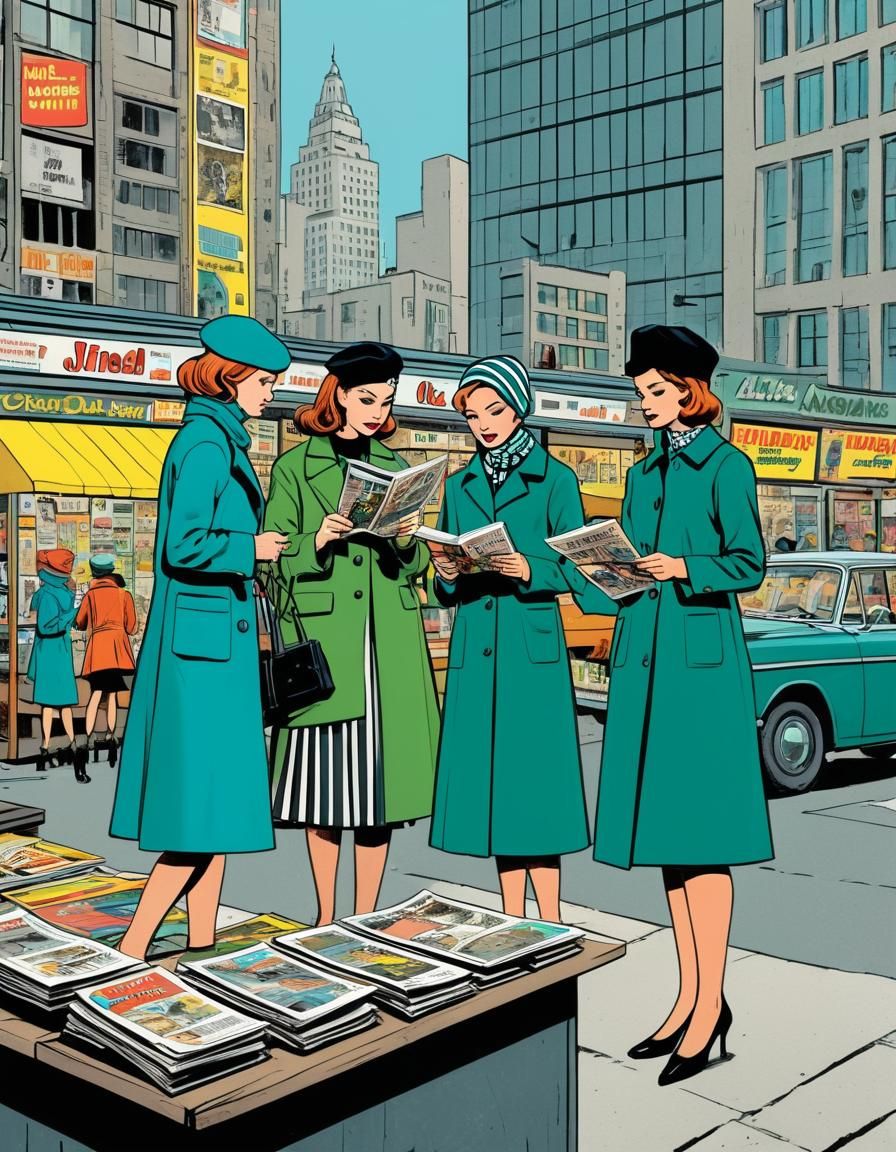 1960s City Scene in Vintage Comic Book Style