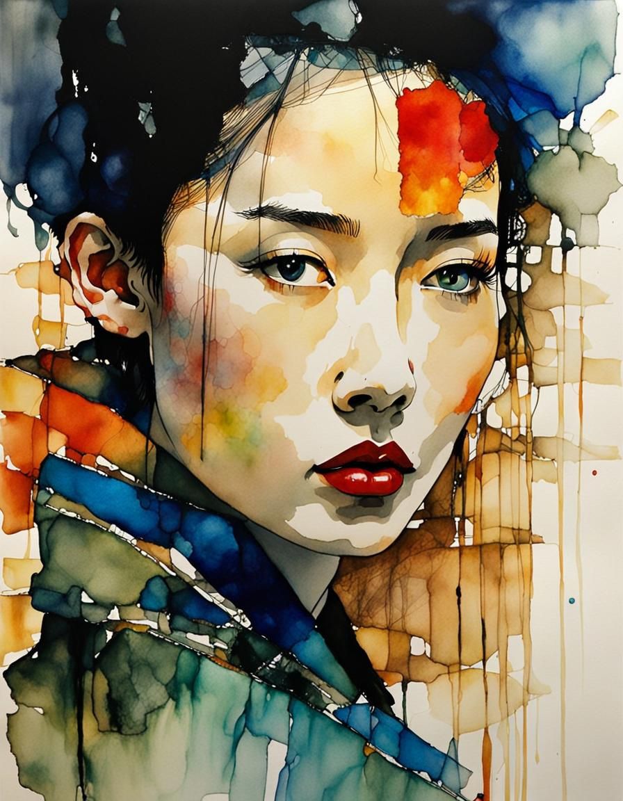 Ethereal Beauty as Expressionist Ink and Watercolor Sketch