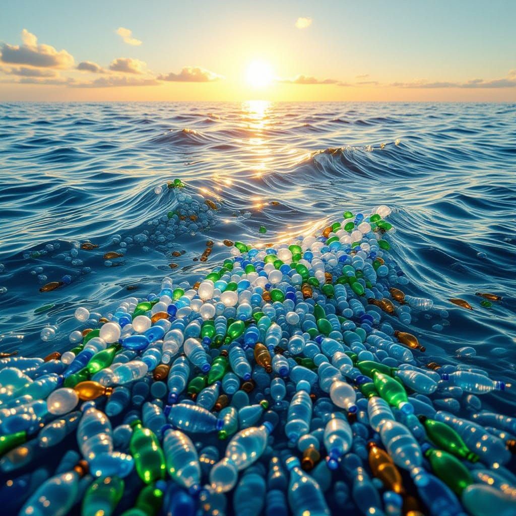 Vast Ocean of Plastic Bottles: A Hyper-Realistic Pollution S...