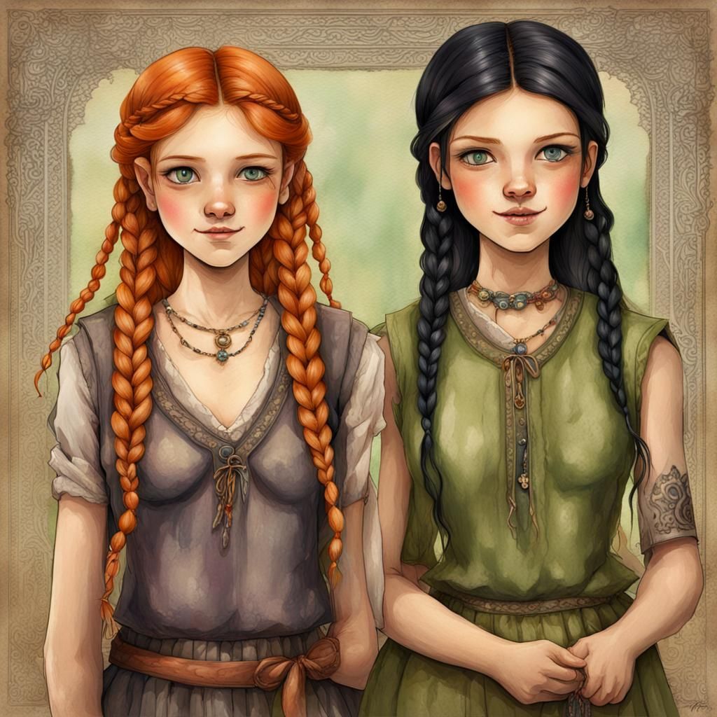 Friendship Portrait in Surreal Pastel Ink Art