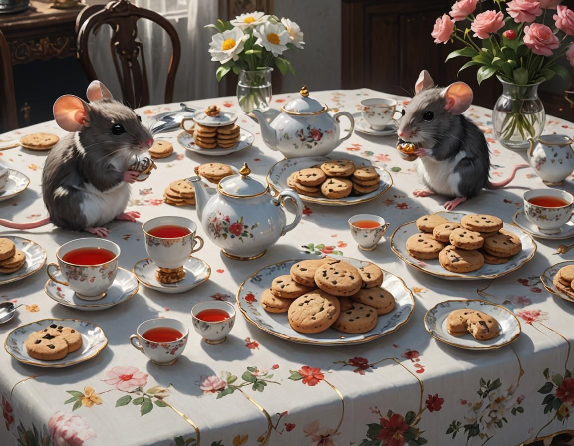 Mice Tea Party in 3D Anime Style