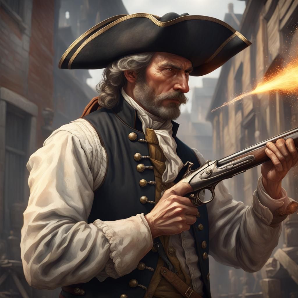 Gunsmith Test Firing Musket, Detailed Digital Art